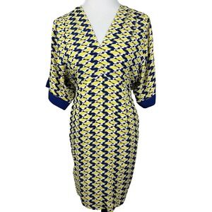 Anthropologie Maeve Mirabilis Geometric Print Sheath Dress 4P Petite Midi Yellow